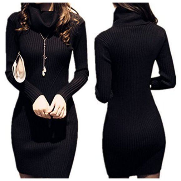 v28 Dresses & Skirts - Black Cowl Neck Knit Sweater Dress Size M/L
